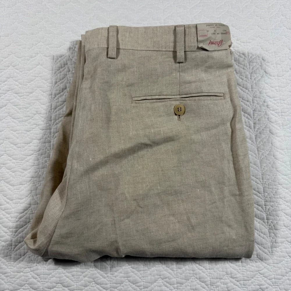 Brioni Cannes 100% Linen Pants Trousers Mens 34 Unhemmed Beige Made in Italy NWT
